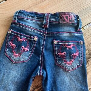 Cowgirl Hardware Denim Blue Jeans Pink Pony Embroidery Rhinestone 2T